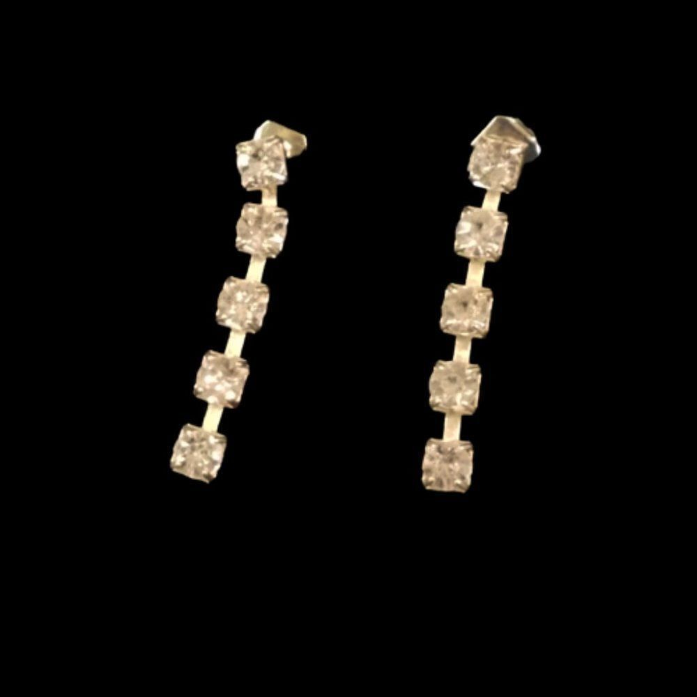 Vintage Crystal Rhinestones Dangling Drop Earrings  1" L